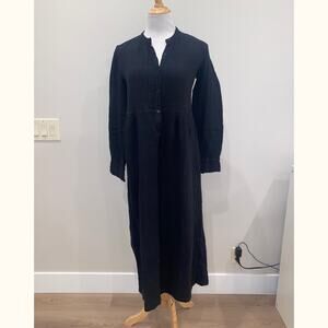 Raquel Allegra Dress L/S Black V Neck Cotton Gauze Maxi Size 0 XS